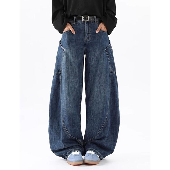 Men's Baggy Wide Leg Jeans Denim Streetwear Casual Loose Fit Y2K Hip Hop - Picture 2 of 6